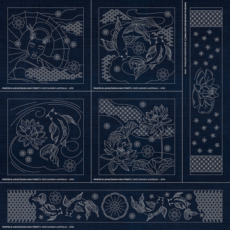 Sashiko Australia Japanese-Inspired Collection - 6 Designs INDIGO , piecing and stitching