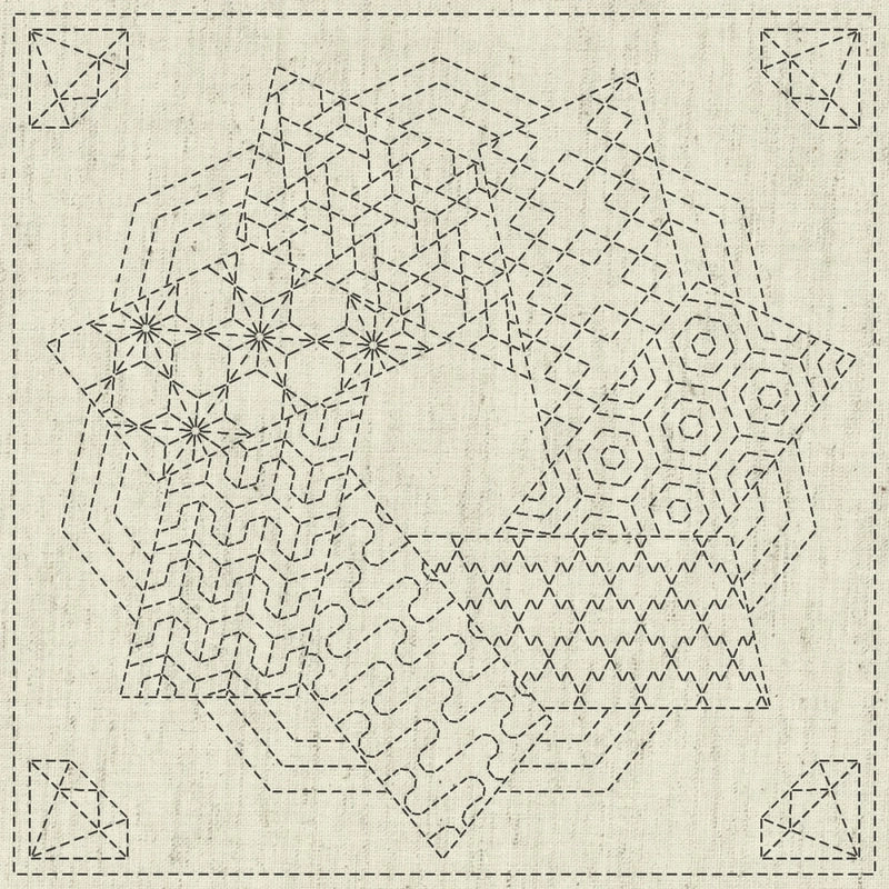 Sashiko Cloth Kaza-Guruma 4 , piecing and stitching