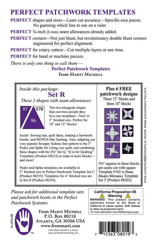 Perfect Patchwork Templates Set R Peaky & Spike for garment repair, mending and sewing projects