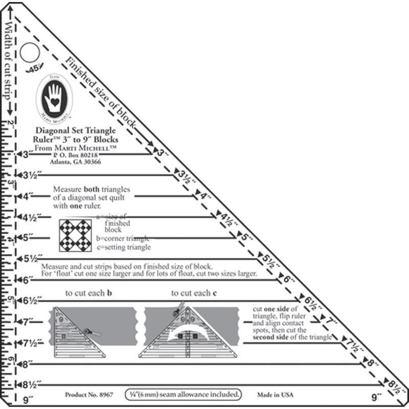 Marti Michell - Small Diagonal Set Triangle Ruler-76 mm to 229 mm for precise cutting, marking and patchwork