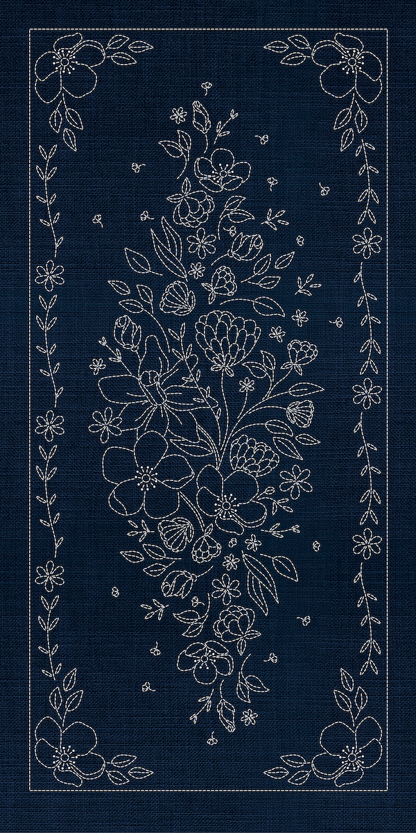 Sashiko Wildflowers 8 Panel Indigo