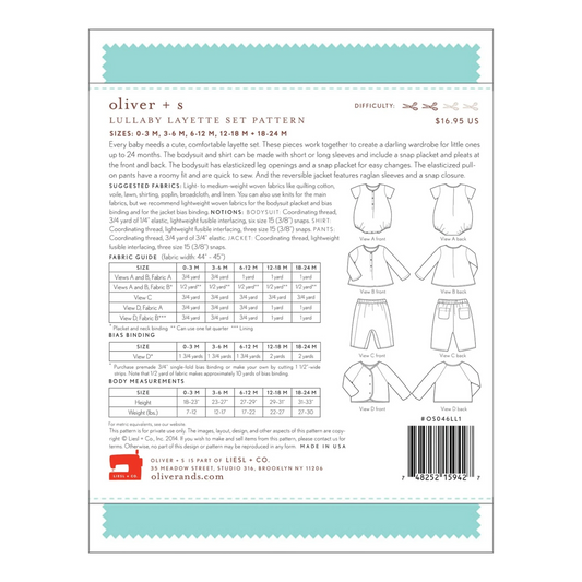 Lullaby Layette Set 0-24M Pattern