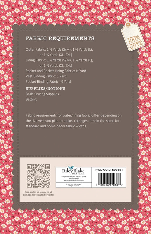 Lori Holt The Quilted Vest Pattern , quilting and craft projects
