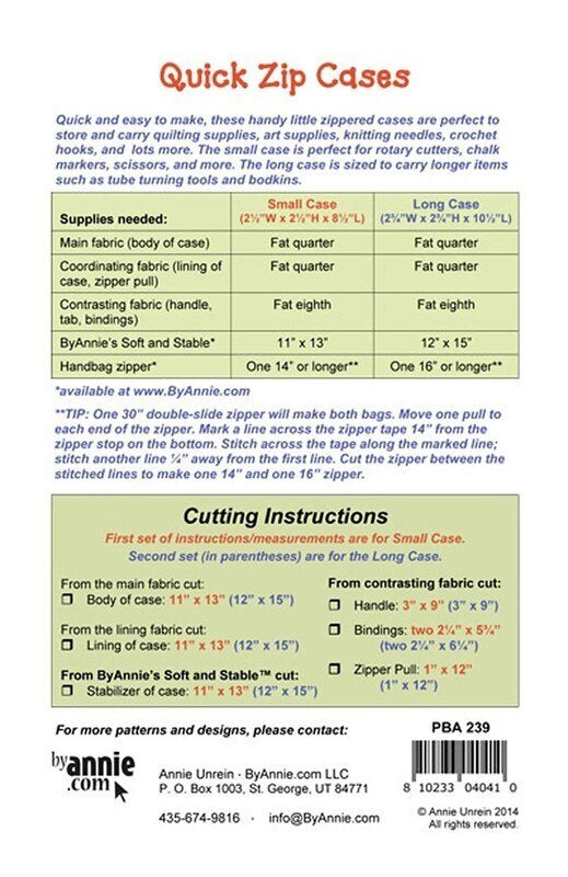 Quick Zip Cases Pattern for bag making and sewing projects
