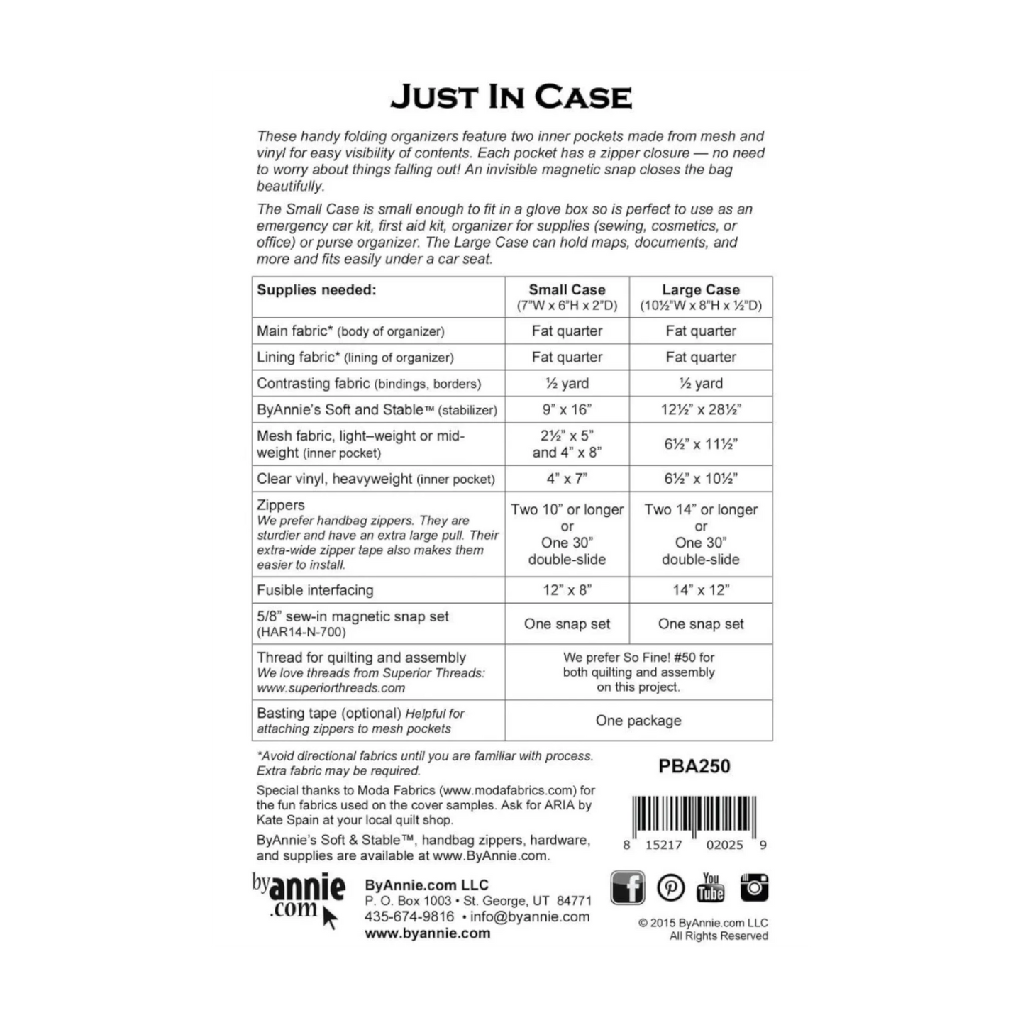 Just In Case Organiser Pattern , quilting and craft projects