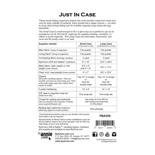 Just In Case Organiser Pattern , quilting and craft projects