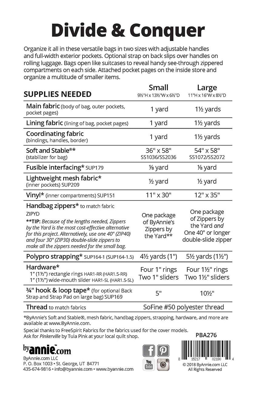 Divide and Conquer Carry On Pattern , quilting and craft projects