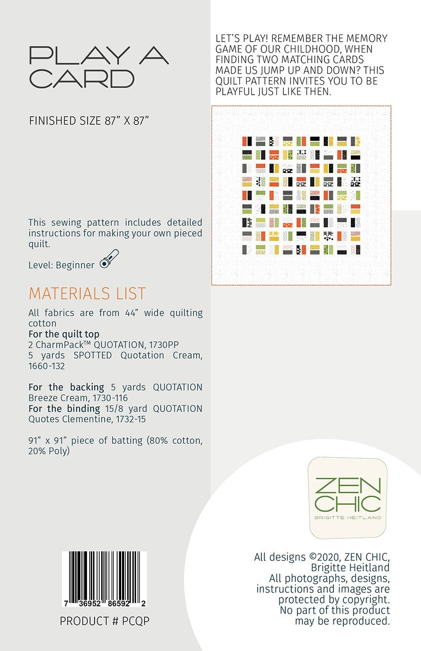 Zen Chic - Play a Card Quilt Pattern