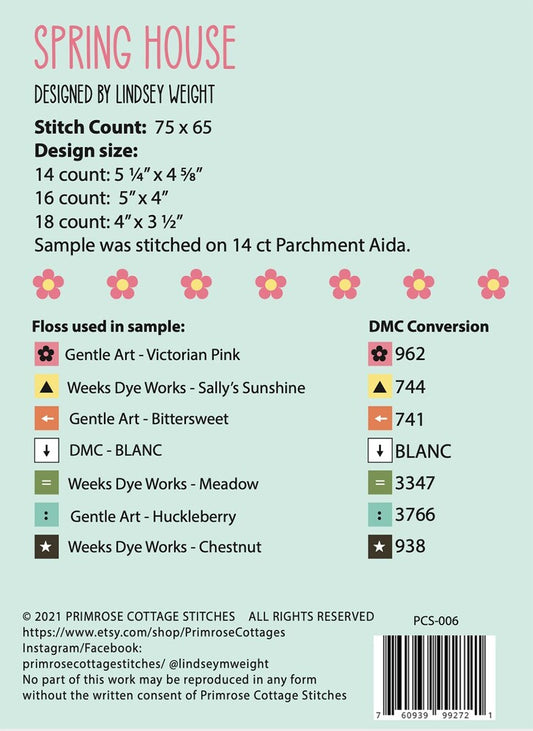 Spring House Cross Stitch Pattern for bag making and sewing projects