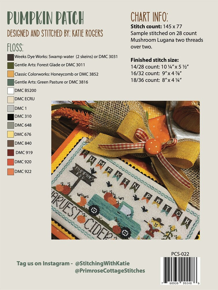 Pumpkin Patch Cross Stitch Pattern for garment repair, mending and sewing projects