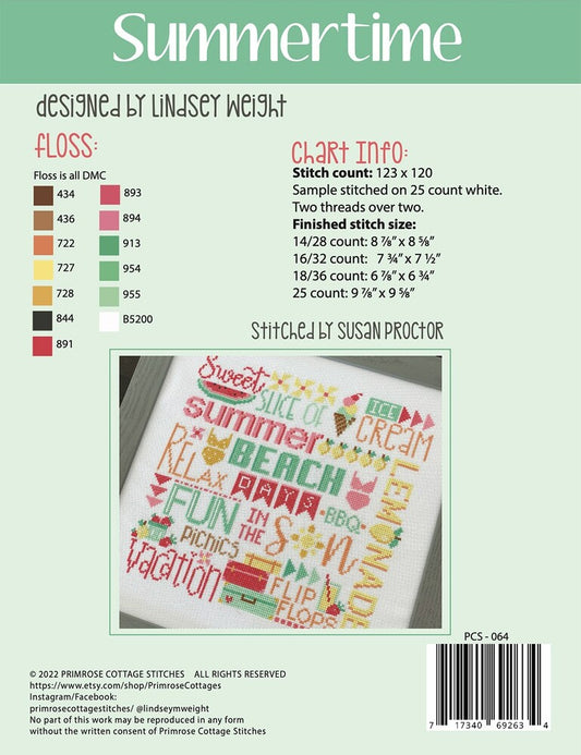 Summertime Cross Stitch Pattern , quilting and craft projects