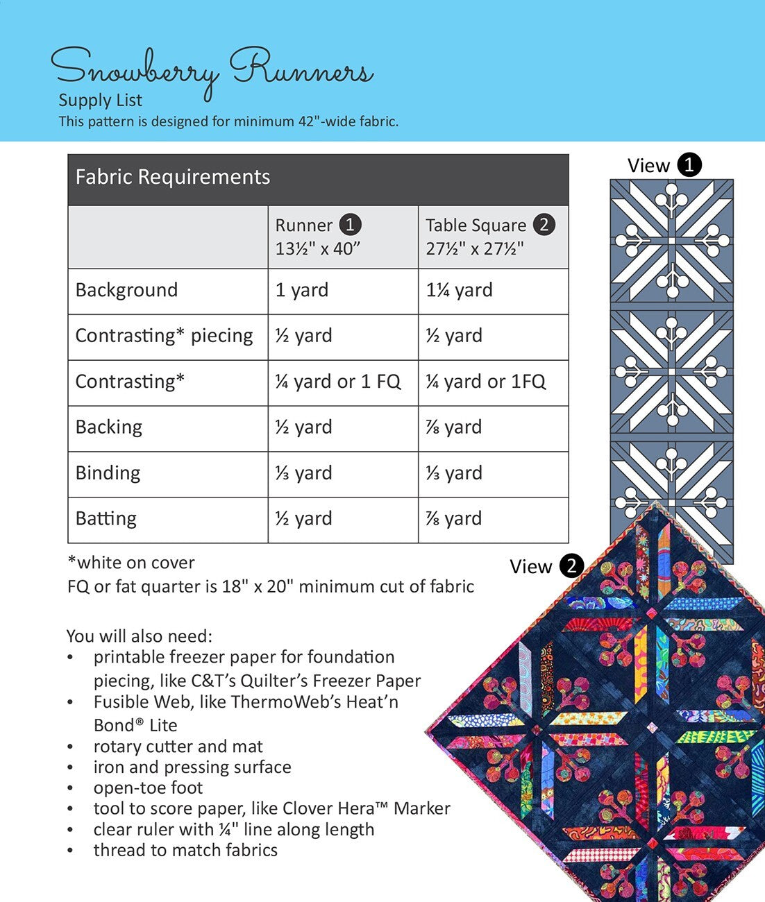 Snowberry Runners Pattern , quilting and craft projects