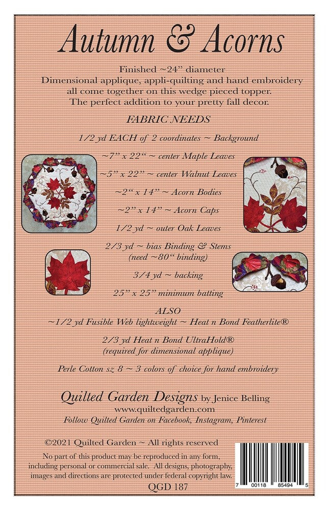 Autumn & Acorns Table Topper Pattern , quilting and craft projects