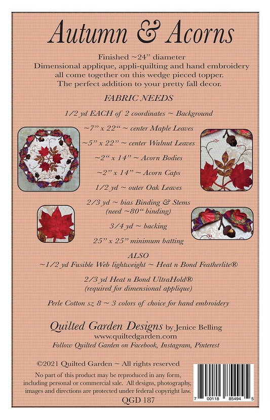 Autumn & Acorns Table Topper Pattern , quilting and craft projects