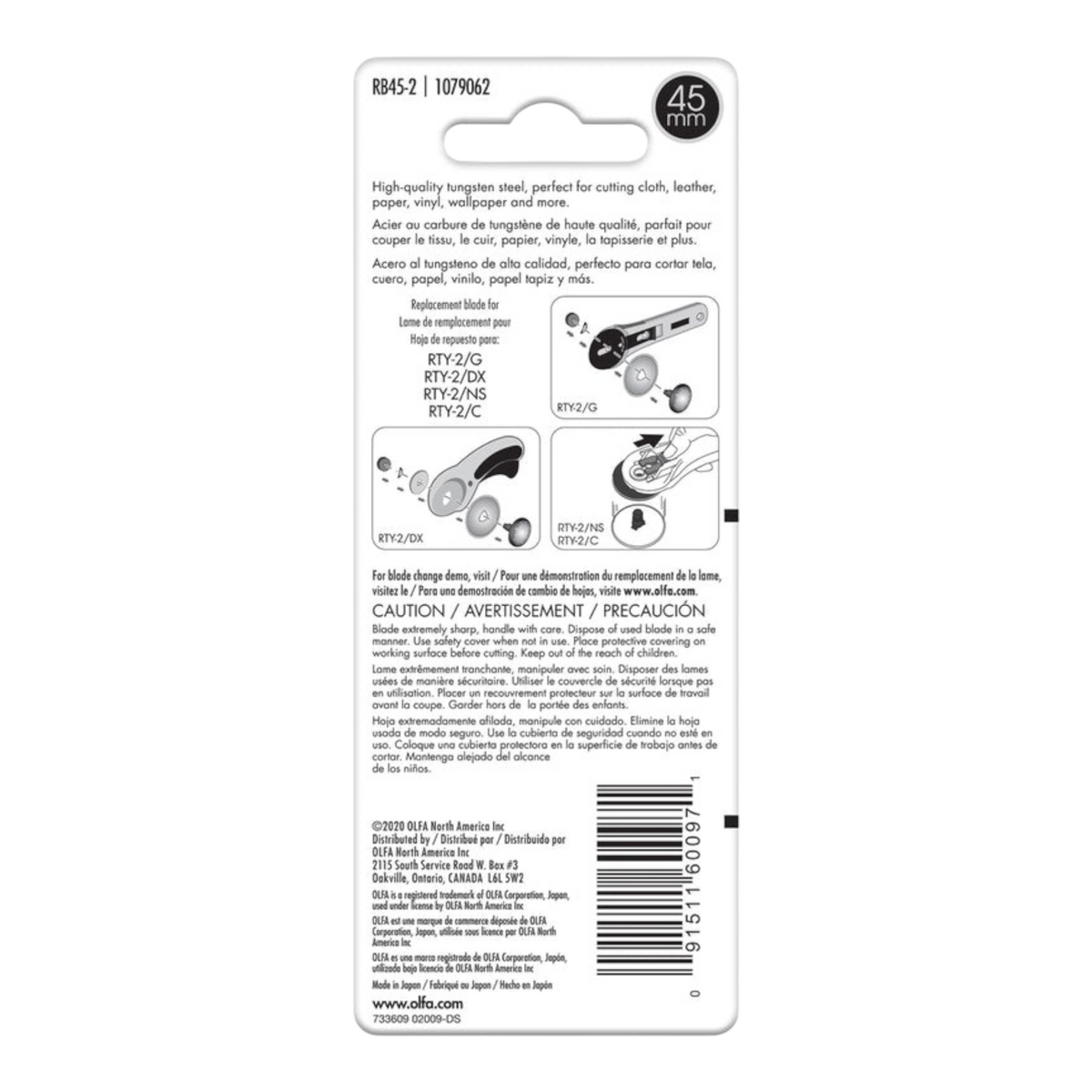 Olfa Rotary Blades Standard - RB45-2 45 mm - Refill Pack of 2