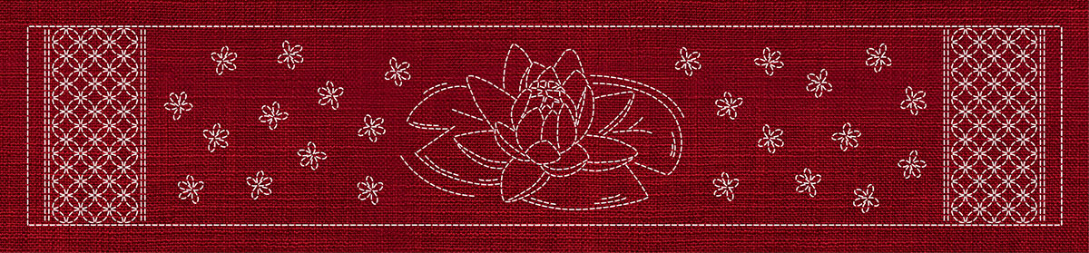 Sashiko Australia Lotus Flower and Seven Treasures Runner - Cherry Red
