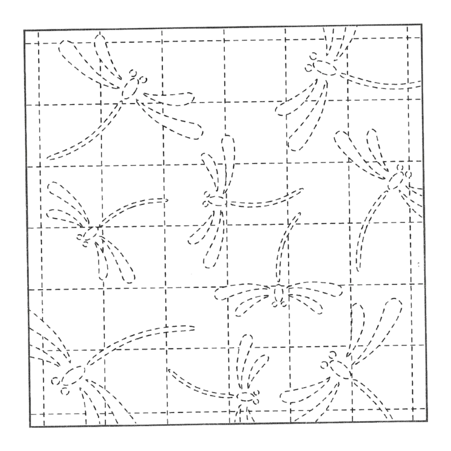 Sashiko Sampler Traditional Design Dragonfly White Stencil , piecing and stitching