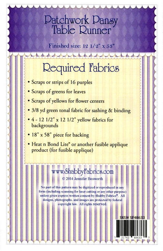 Patchwork Pansy Table Runner Pattern for garment repair, mending and sewing projects