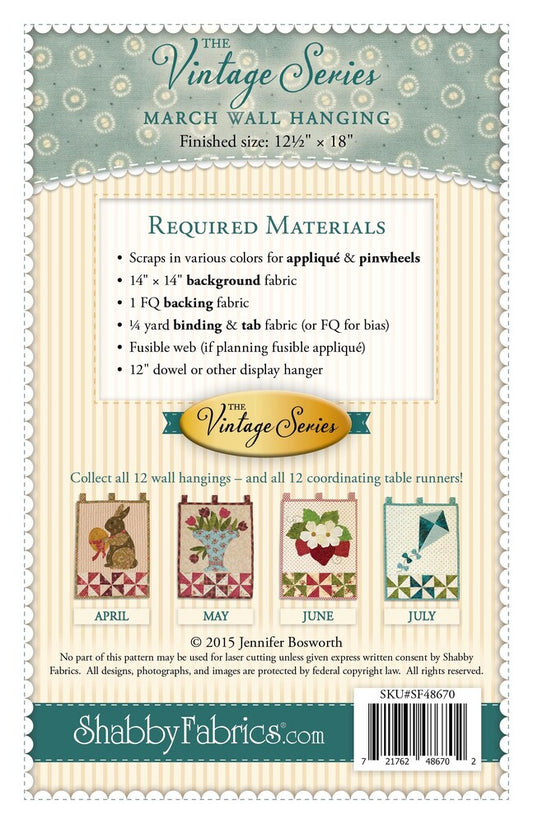 Vintage Series Wall Hanging - March Pattern , quilting and craft projects