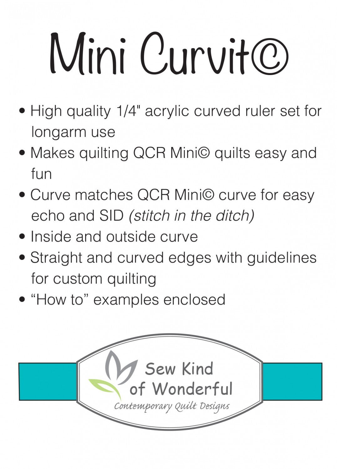 Mini Curvit Ruler for LONGARM Quilting for precise cutting, marking and patchwork
