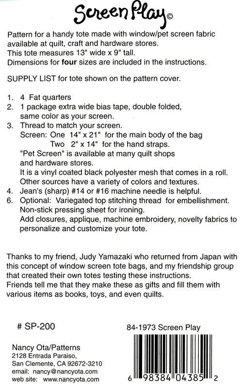 Screen Play 1 Bag Tote Pattern