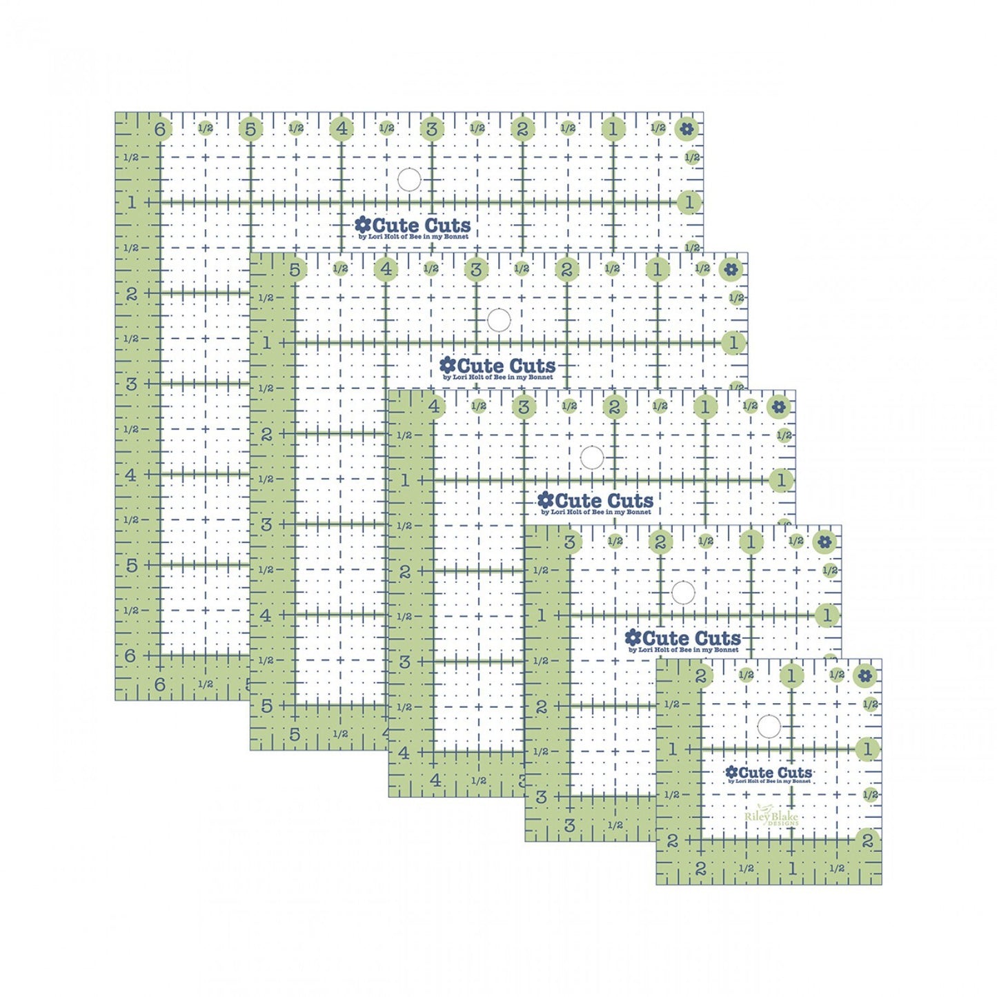 Lori Holt Cute Cuts Square Ruler Pack - 64 mm,89 mm,114 mm,140 mm,165 mm for precise cutting, marking and patchwork