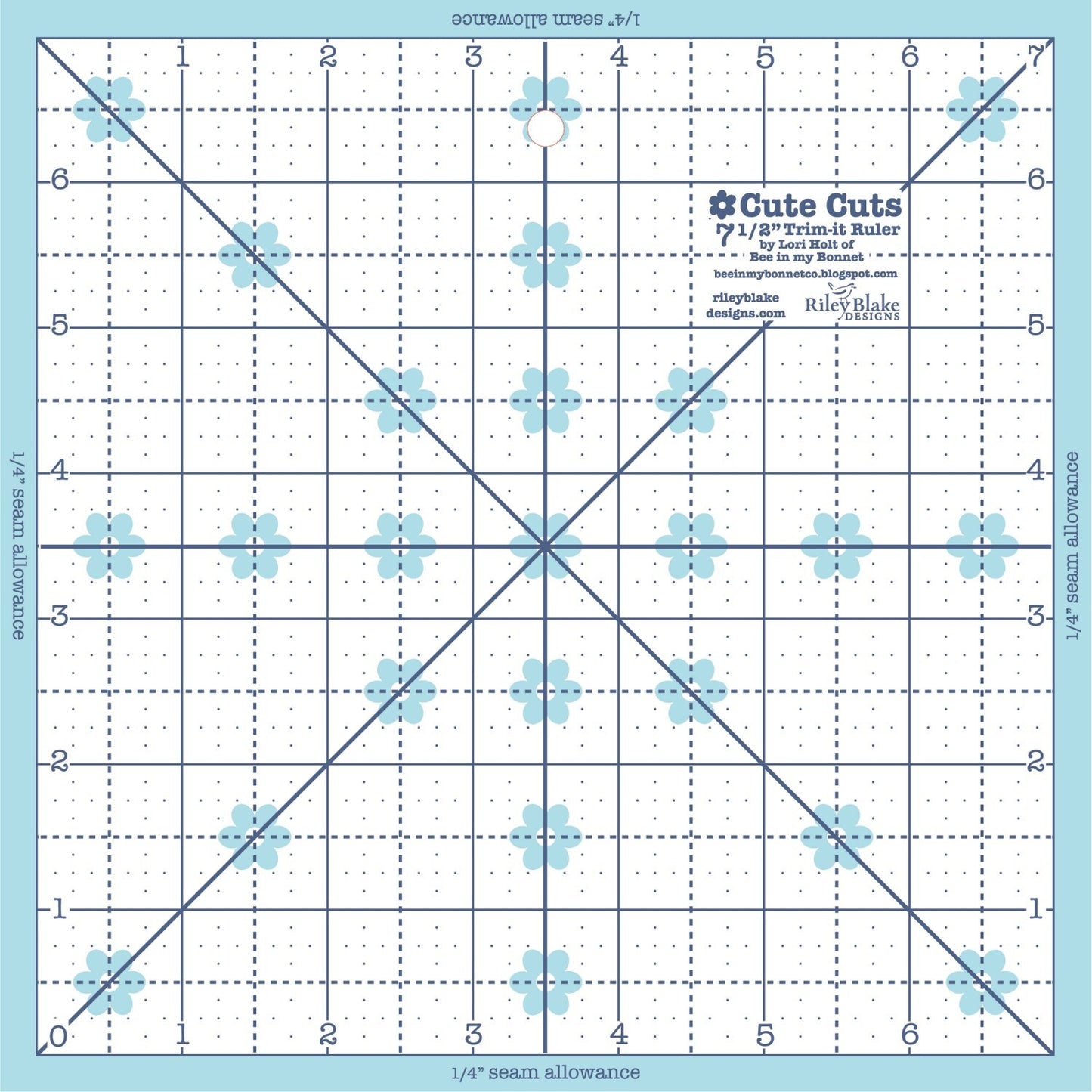 Lori Holt Trim It Ruler 190 mm Square for precise cutting, marking and patchwork