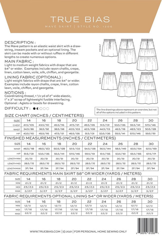 Mave 14 - 30 Skirt Pattern , quilting and craft projects