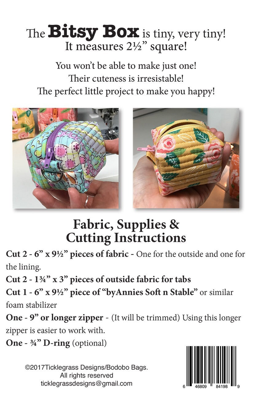 Bitsy Box Pattern , quilting and craft projects