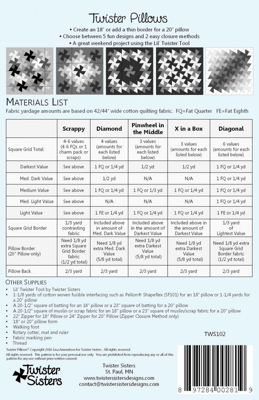 Twister Pillows Pattern , quilting and craft projects