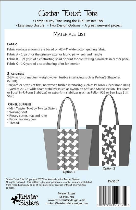 Center Twist Tote by Twister Sisters sewing and quilting product