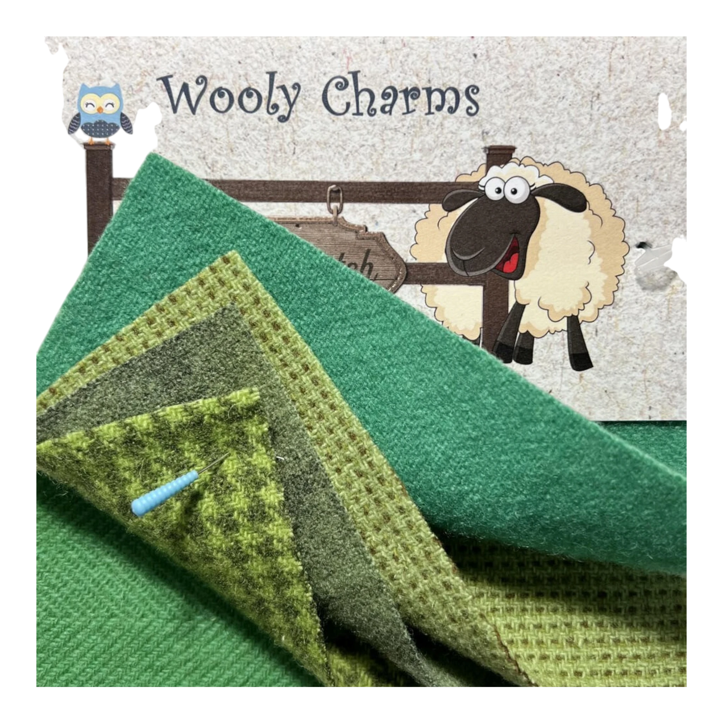 Wooly Charms GREENS 127 mm x 127 mm - 5pc sewing and quilting product