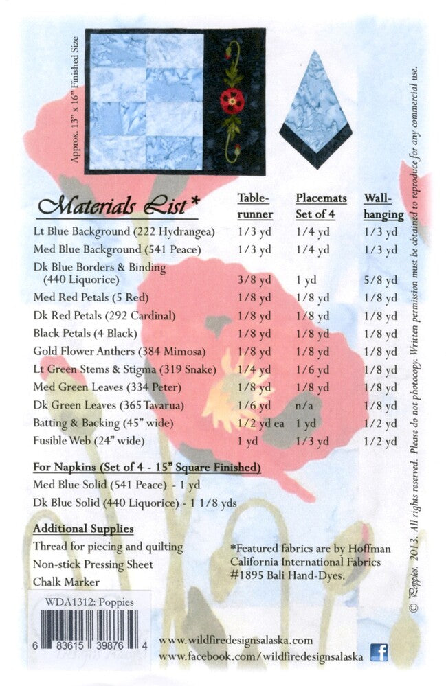 Poppies Applique Wall Hanging Pattern , quilting and craft projects