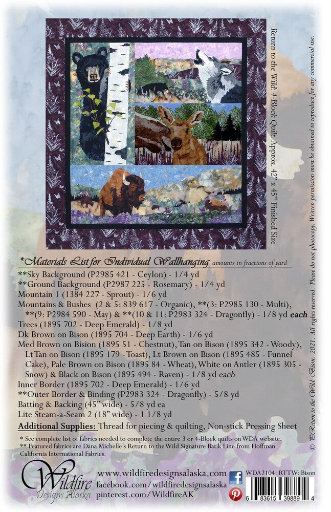 Return to the Wild:Applique Bison Wall Hanging Pattern , quilting and craft projects