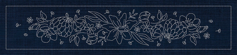 Sashiko Australia Daffodil Runner INDIGO , piecing and stitching