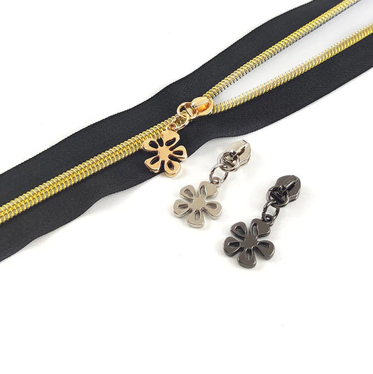Zipper Pulls #5 with Flower Shape - Gold for bag making and sewing projects