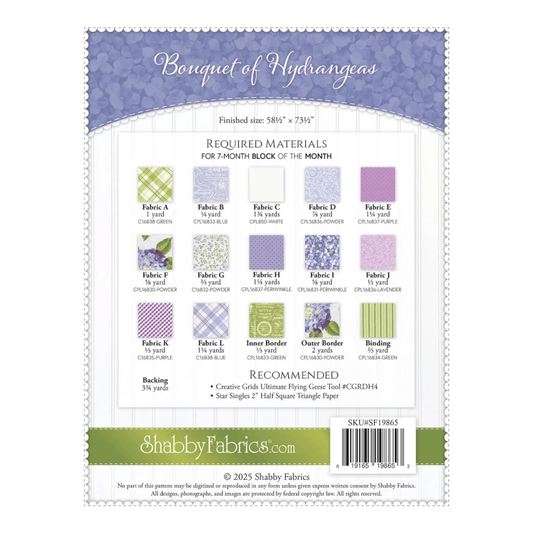 Bouquet of Hydrangeas Quilt Pattern - Everything Fabric