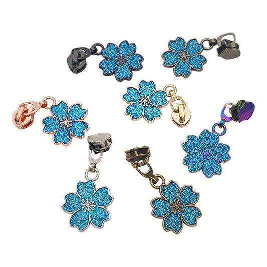 Cherry Blossom Zipper Pulls Blue [Size: 3 [Slider Colour: Nickle - Everything Fabric