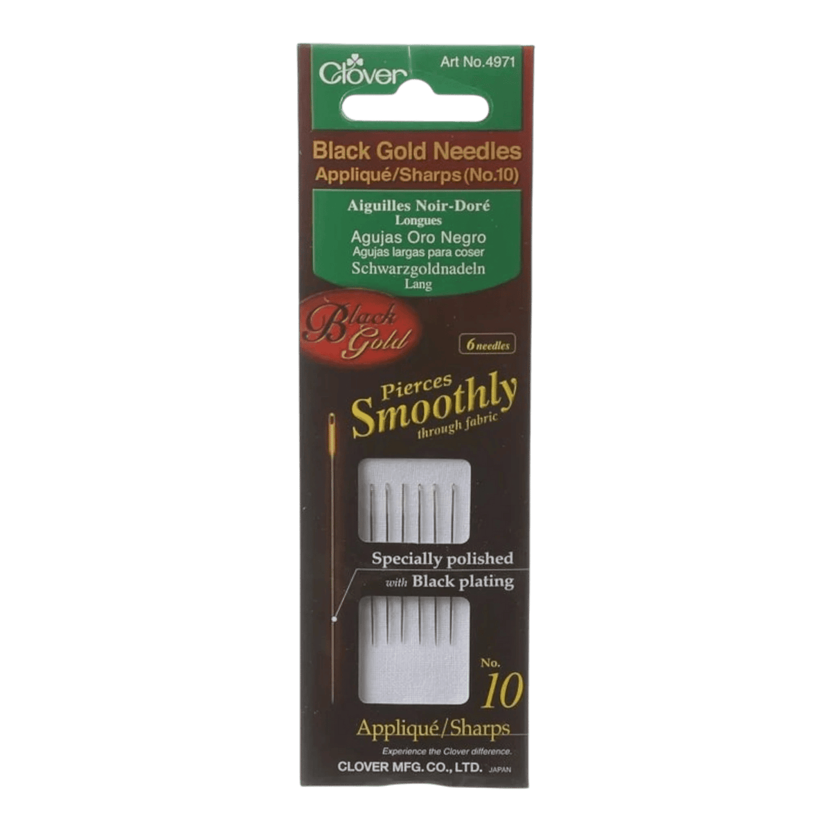 Clover Black Gold Sharps Needle Size 9 6ct - Everything Fabric