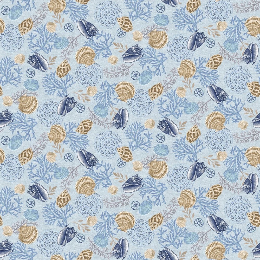 Cobalt Seas - Lt. Blue Spaced Shells - Everything Fabric