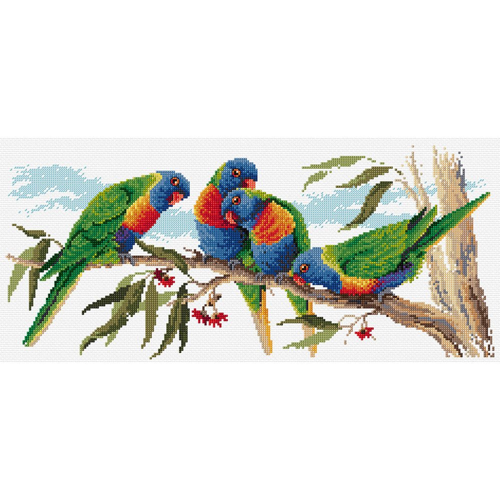 Colourful Lorikeets Cross Stitch Pattern - Everything Fabric