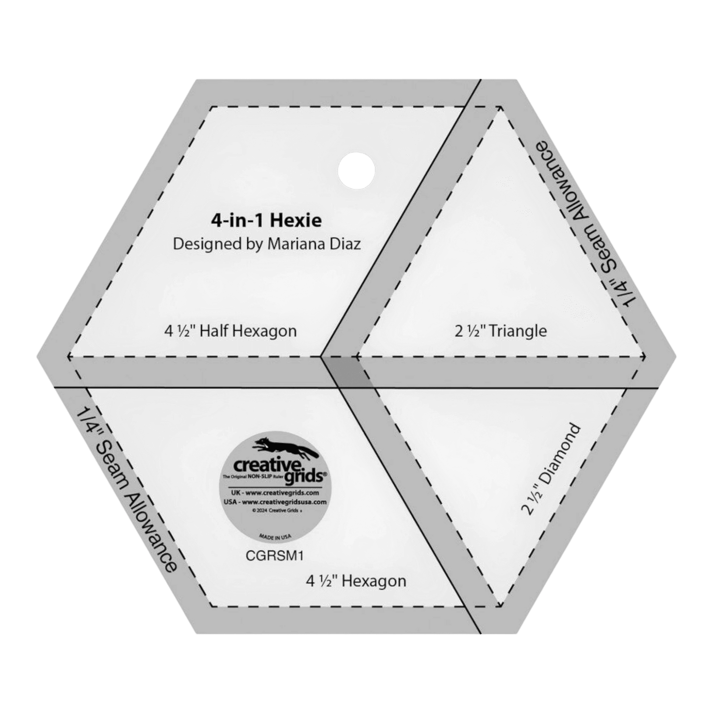 Creative Grids 4-in-1 Hexie Quilt Ruler - CGRSM1 - 60 Degree - Everything Fabric