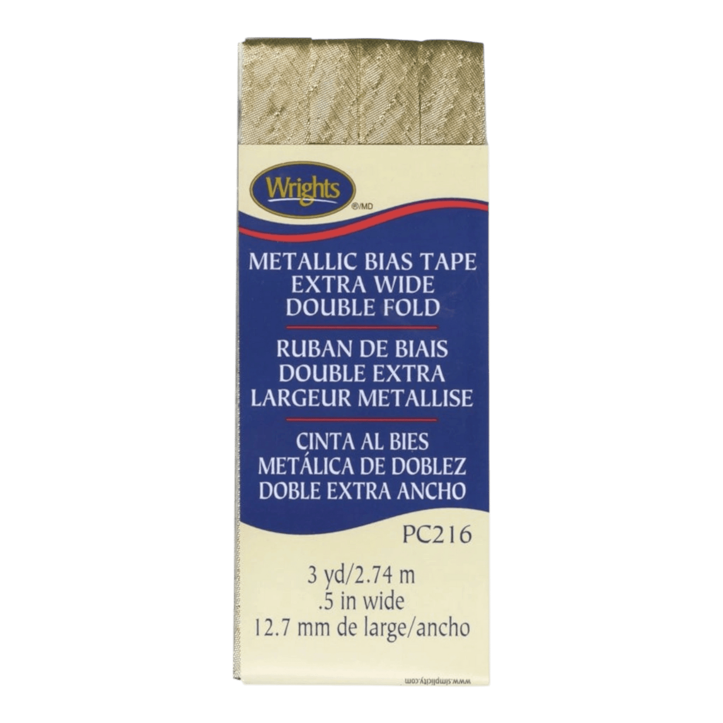 Double Fold Wide Bias Tape Gold Lame - Everything Fabric