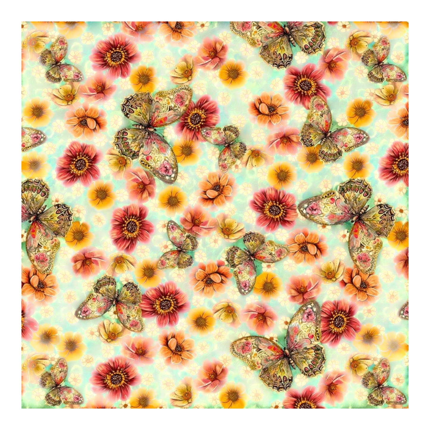 Enchanted Canopy - Lt. Teal Butterflies with Flowers 10in repeat - Everything Fabric
