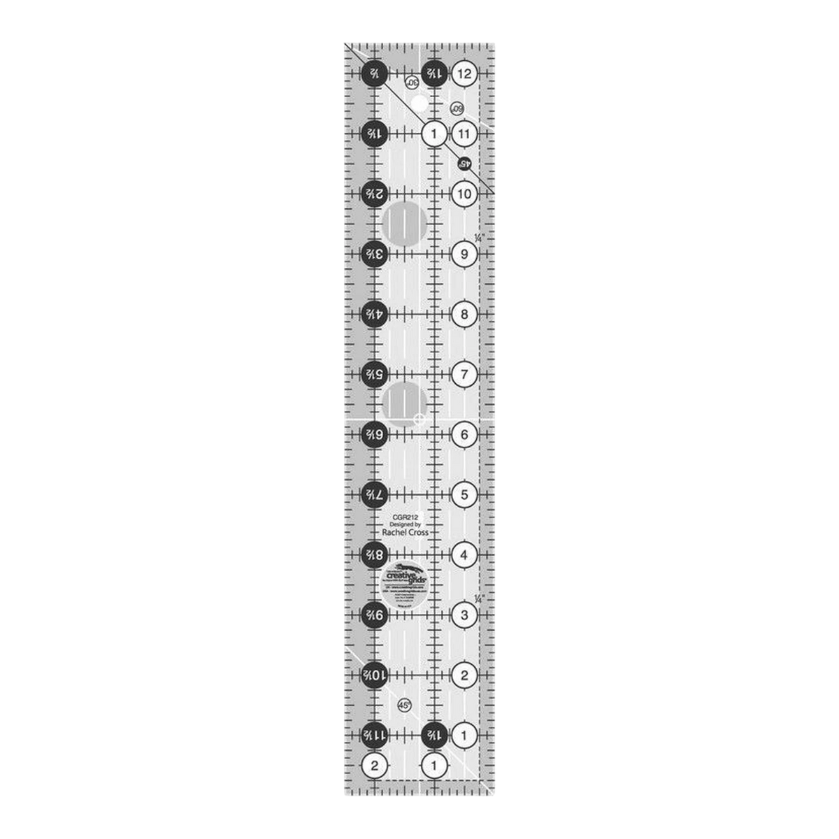 Everything Fabric Creative Grids 2.5 x 12.5 inch clear acrylic quilt ruler with non-slip grip and black markings