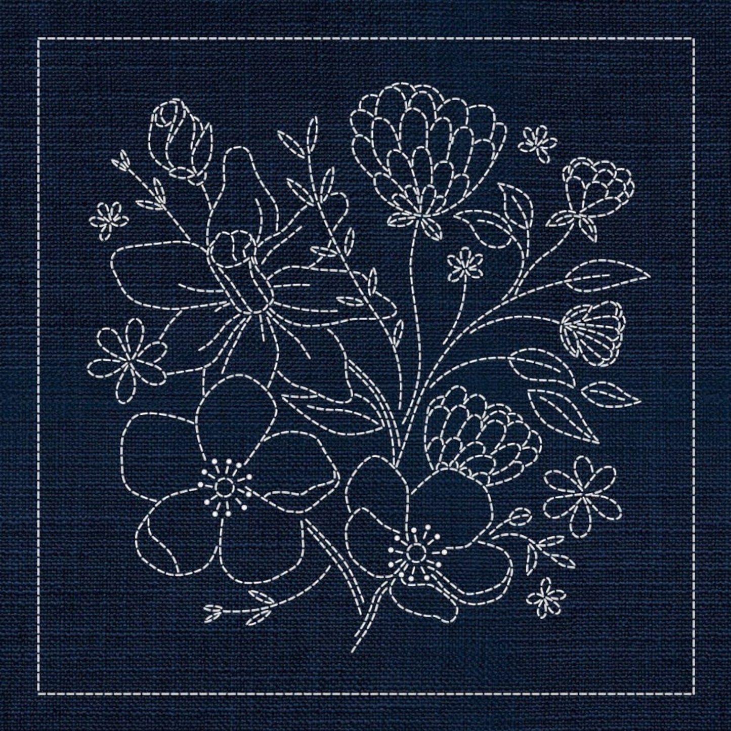 Sashiko Australian Blossom INDIGO , piecing and stitching