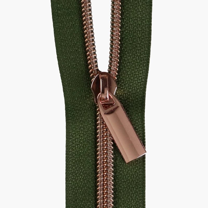 Fern 5 Nylon Rose Gold Coil Zippers: 3 Yards With 9 Pulls - Everything Fabric