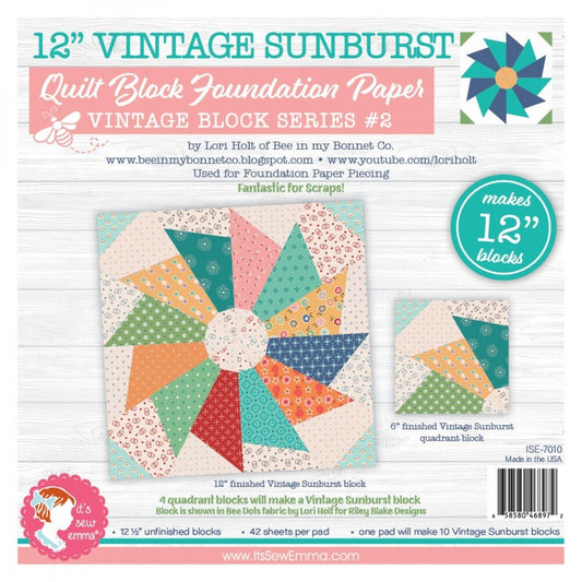 Foundation Paper - Vintage Sunbursts Quilt Block - 8in - Everything Fabric