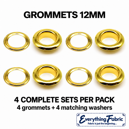 gold 12mm grommets, four complete sets per pack: four grommets and four matching washers