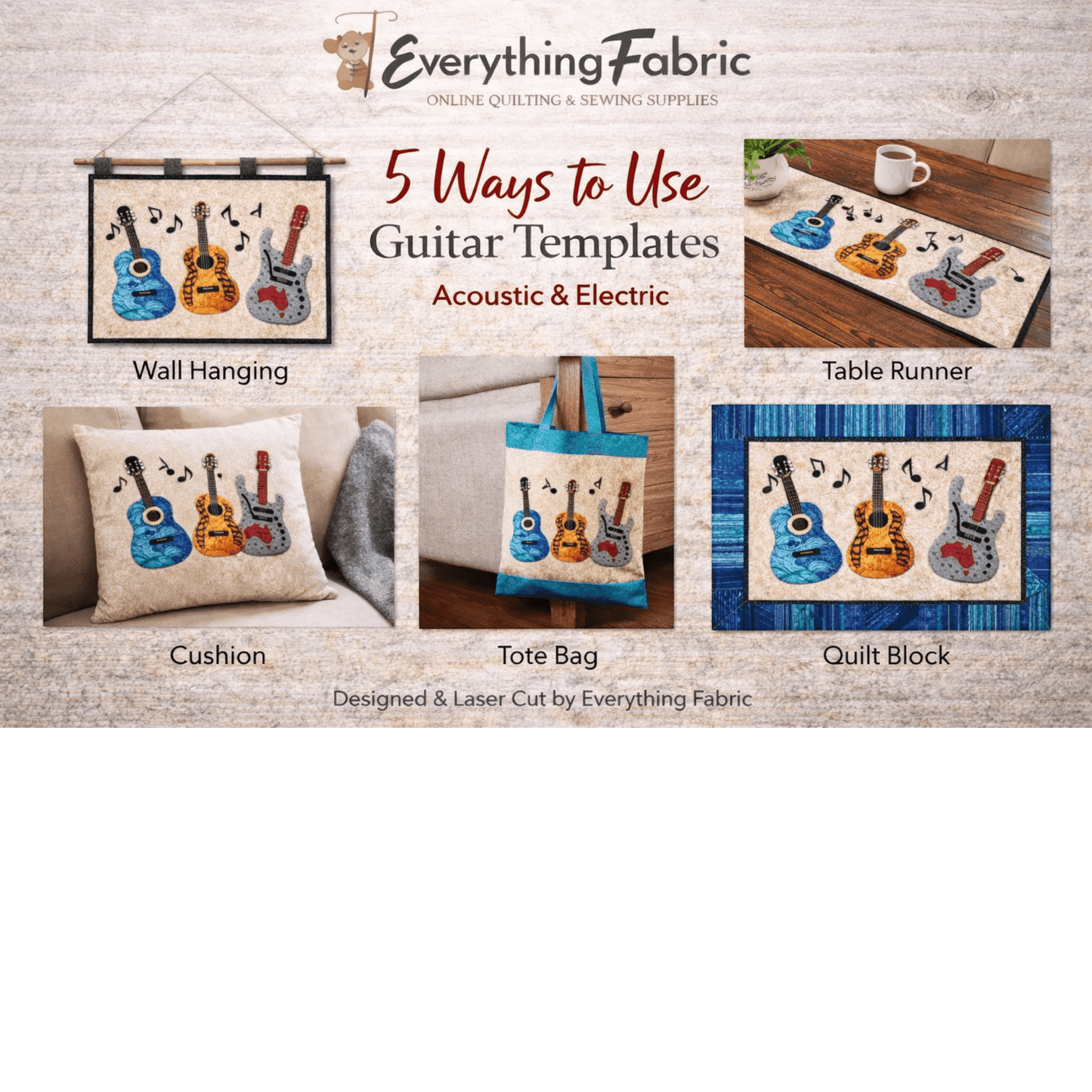 Guitar Appliqué Acrylic Template Set - 12 in - Everything Fabric